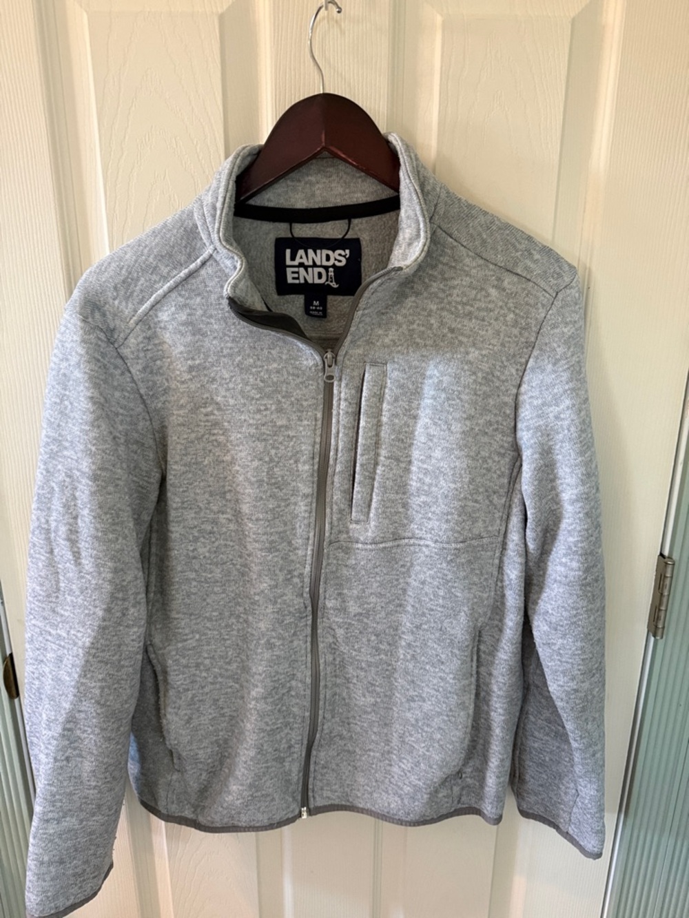Lands' End Men's Light Heather Gray Zip-Up Sweater Jacket